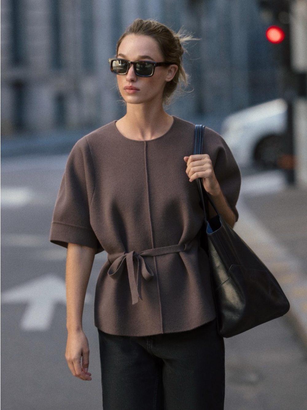 Zara brown knit tie waist jumper sweater with balloon sleeves size small NWT